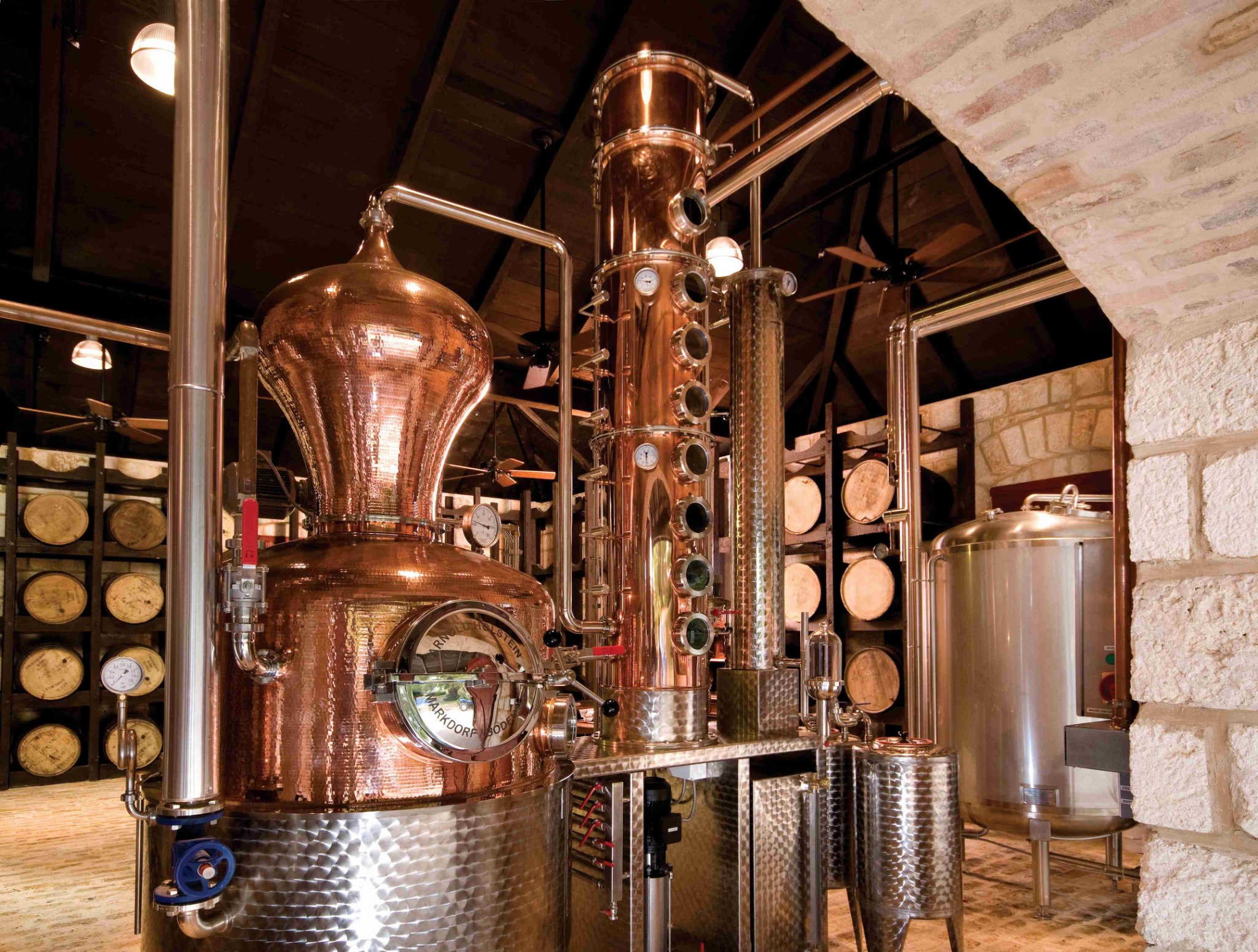 Annabelle pot still and rectifying column at St. Nicholas Abbey, Barbados