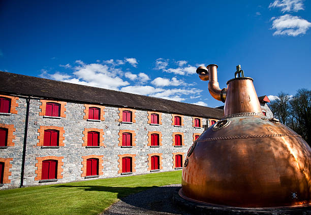 Large copper pot still outside an Irish distillery