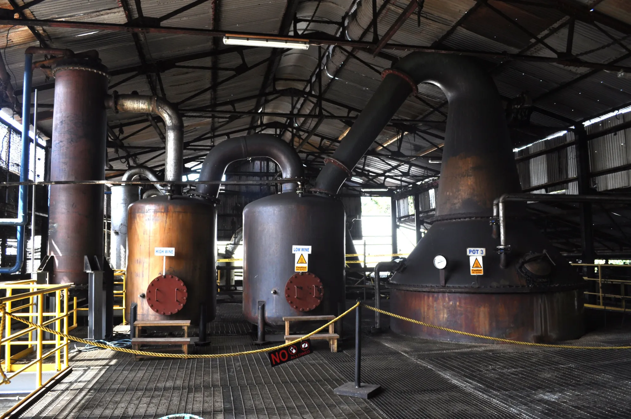 Hampden Estate double-retort pot still system with low-wines and high-wines retorts