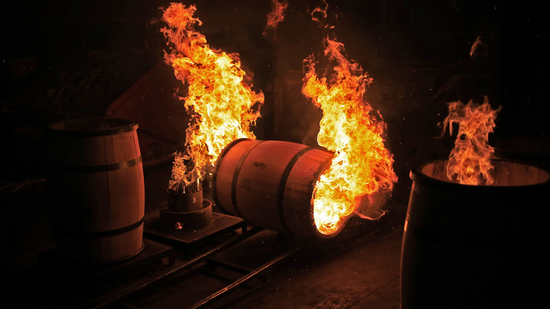 Oak cask with a charred interior during firing