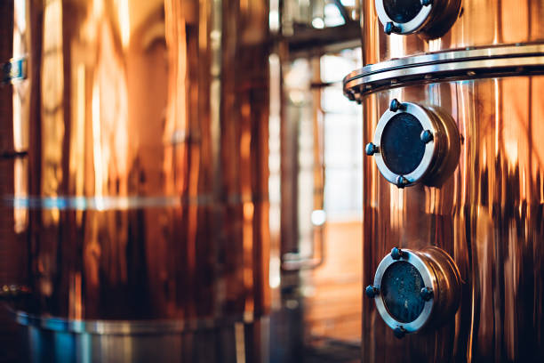Copper rectification column inside a distillery