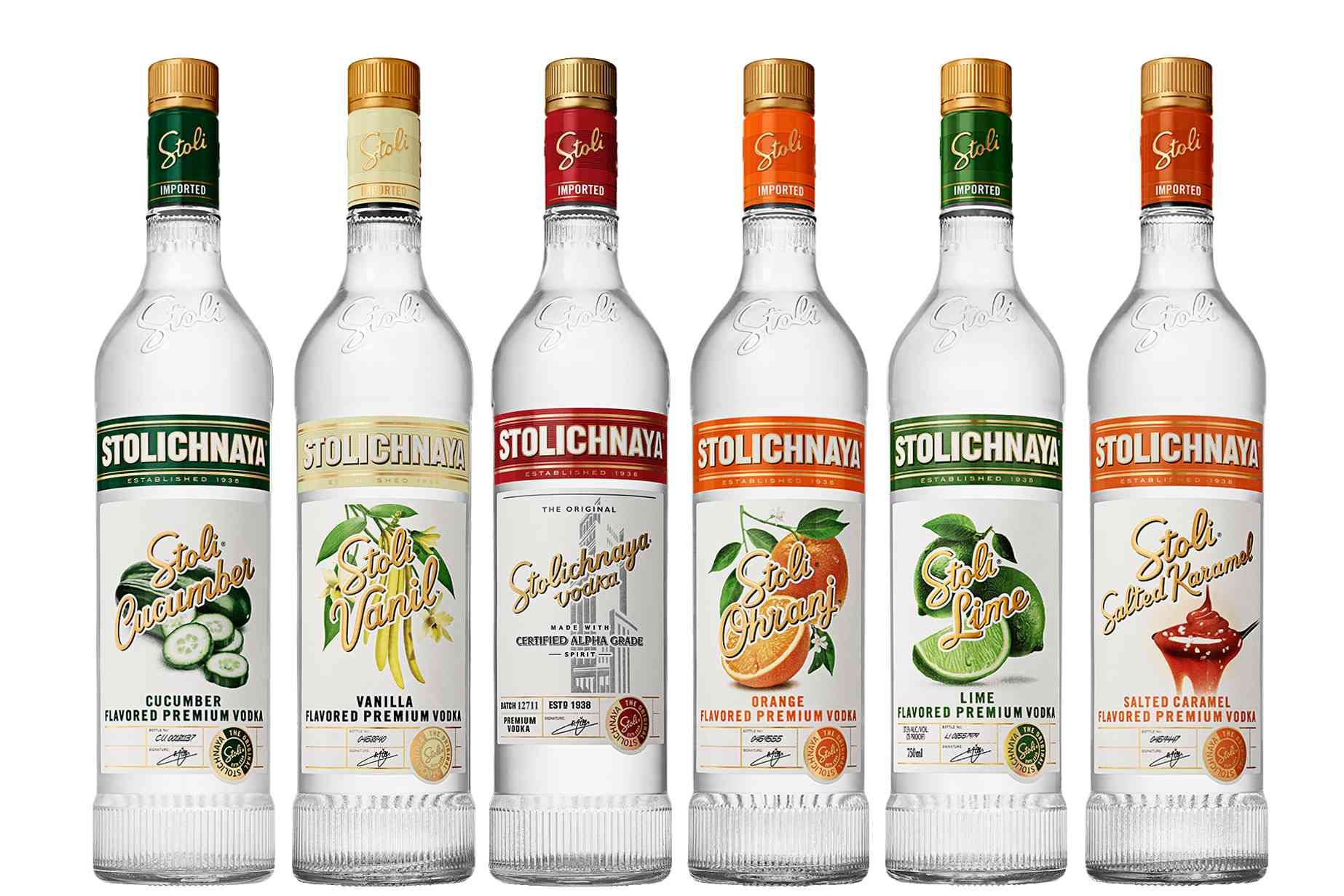 Stoli flavoured vodka range including cucumber, vanilla, orange, lime and salted caramel